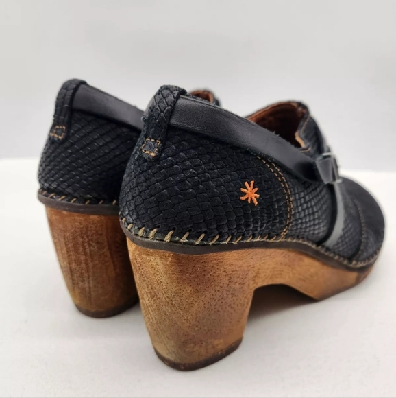 Art Amsterdam Black Leather Women Size 39 Clog Shootie Reptile Textured - Picture 9 of 15